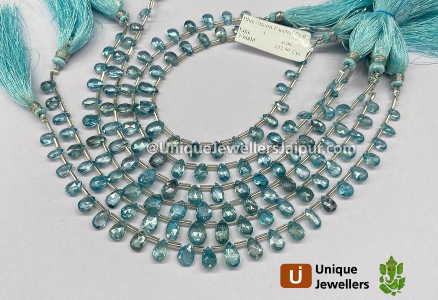 Blue Zircon Faceted Pear Beads